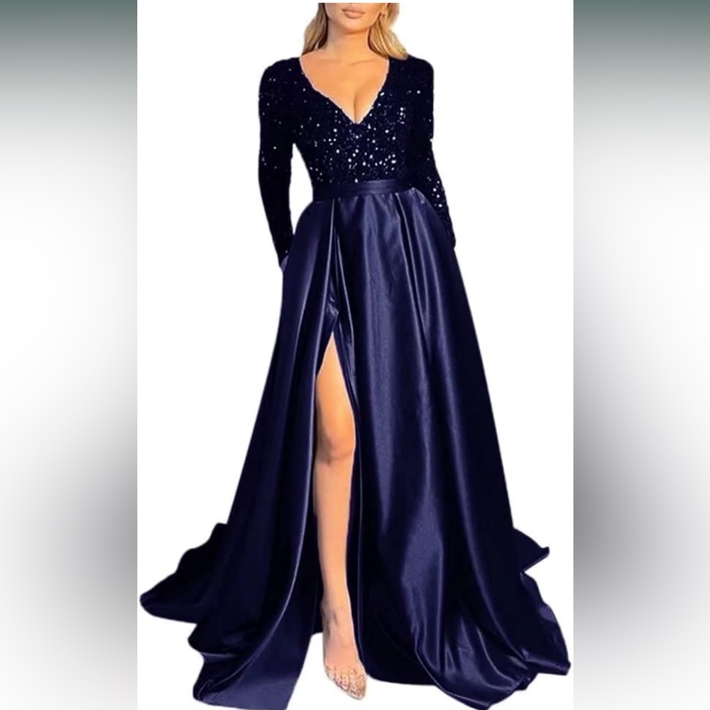 Navy Blue Formal Sequins Dress